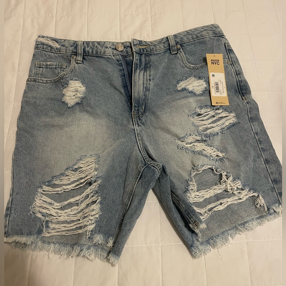Women's Light Blue Distressed Jean Shorts